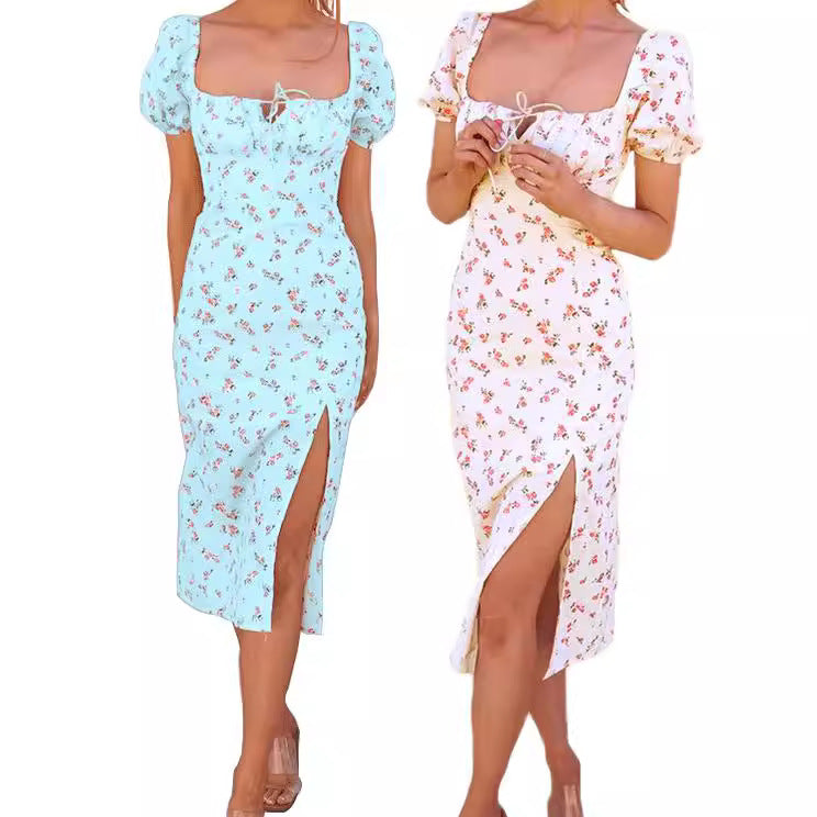 | Lace Backless Slit High Waist Dress